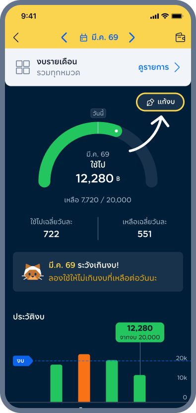 3. กด แก้งบ