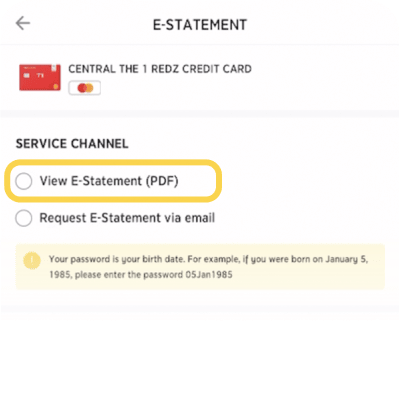 5. เลือก อีเมลใบแจ้งยอด / View E-Statement